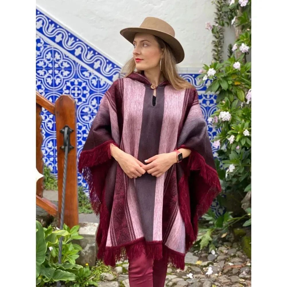 Alpaca Wool Poncho Shawl Sweater Purple